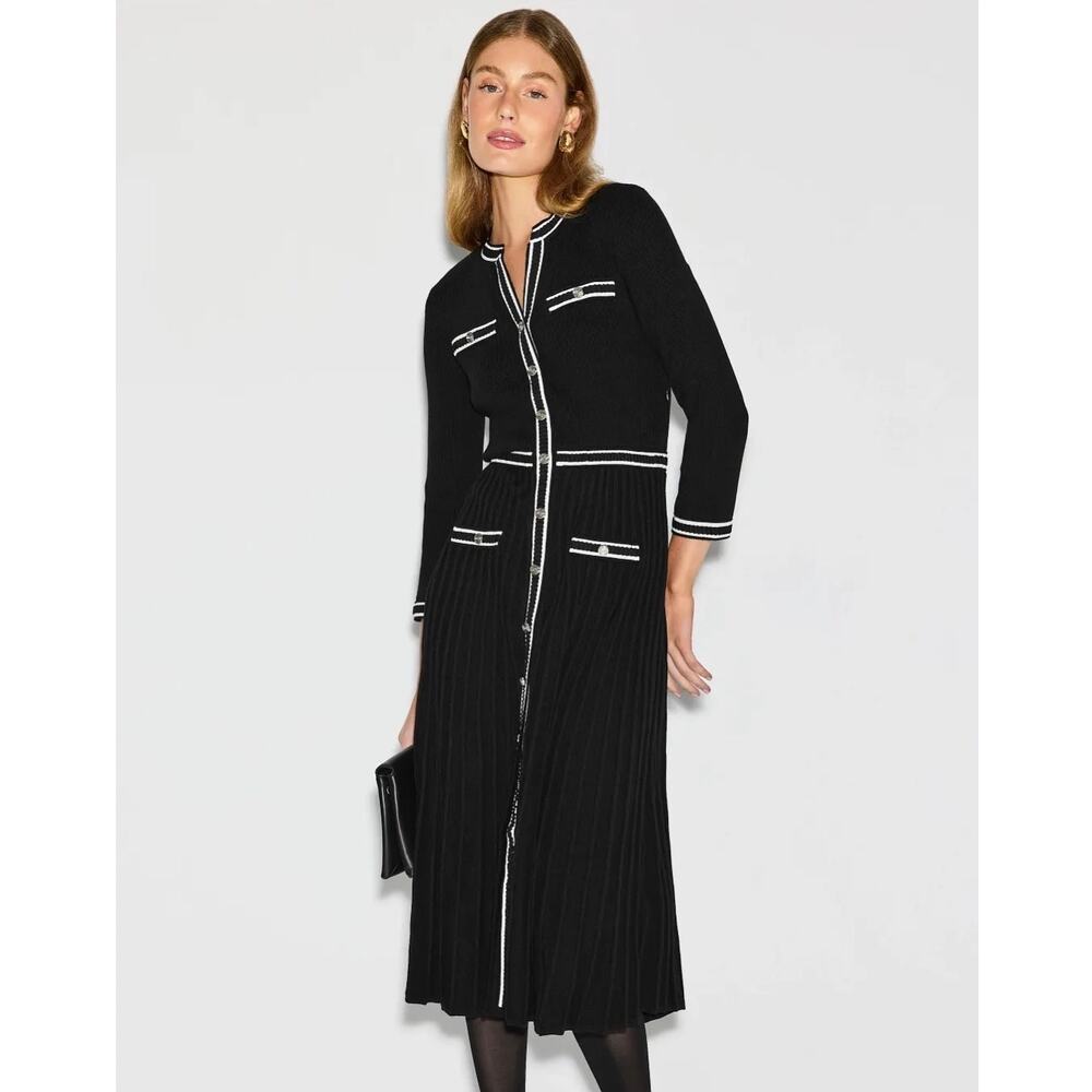 New Maje Redoua Jumper Dress Black Noir Size 38 Pleated Knit Parisian Mini Dress